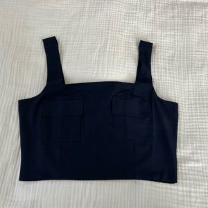 NWT Achro Sleeveless Cropped Tank Top Casual Basic Standard Navy Pockets Medium